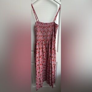 DRA Los Angeles Printed Floral midi Dress Smocked Cottagecore Bohemian Large